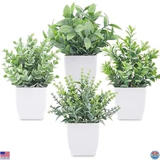 Der Rose Mini Artificial Greenery - 4 Pack Potted Fake Plants for Indoor Decor