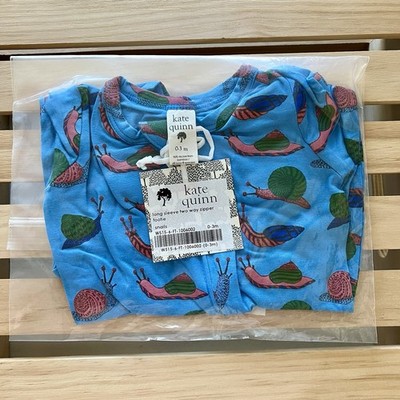 NIB Kate Quinn 0-3m Long Sleeve Two Way Zipper Footie Snails Bamboo Blue Snail