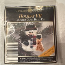 Vintage 1996 Mill Hill Counted Glass Bead Stitch Kit FROSTY FRIEND- H76 Snowman