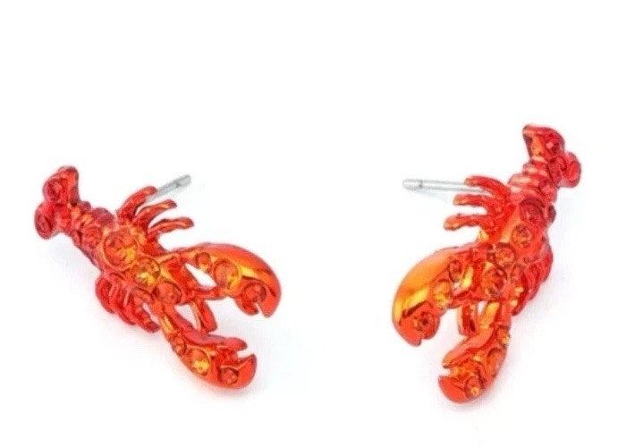 Betsey Johnson Mermaid Jewels Red Metallic Lobster Stud Earrings