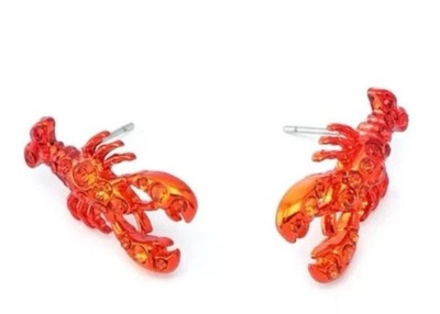 Betsey Johnson Mermaid Jewels Red Metallic Lobster Stud Earrings