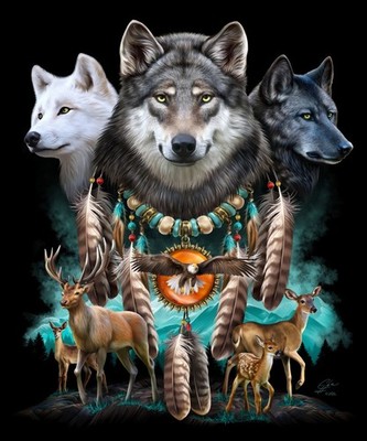 Queen Mandala Native Wildlife Wolf Deer Eagle Super Soft Plush Blanket Faux Fur