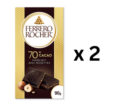 Ferrero Rocher Chocolate, 70% Cacao Dark Chocolate with Hazelnut 90 g -Pack of 2