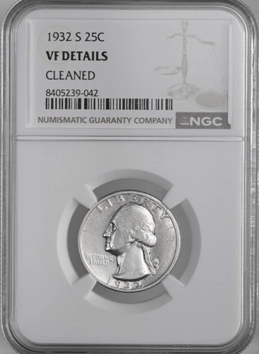 1932-S  25C WASHINGTON SILVER QUARTER  NGC VF DETAILS "CLEANED" #8405239-042