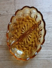 Vintage Anchor Hocking Scalloped Amber Glass Divided Relish Dish