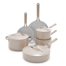 10 Piece Taupe Ceramic Nonstick Cookware Set PFAS Free Dishwasher Safe
