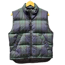 Eddie Bauer Jacket Womens Small Goose Down Full Zip Vest Green Blue Plaid Nylon