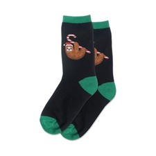 Hotsox Kid's Candy Cane Sloth Socks 1 Pair, Black, Large/X-Large 6-12, Black