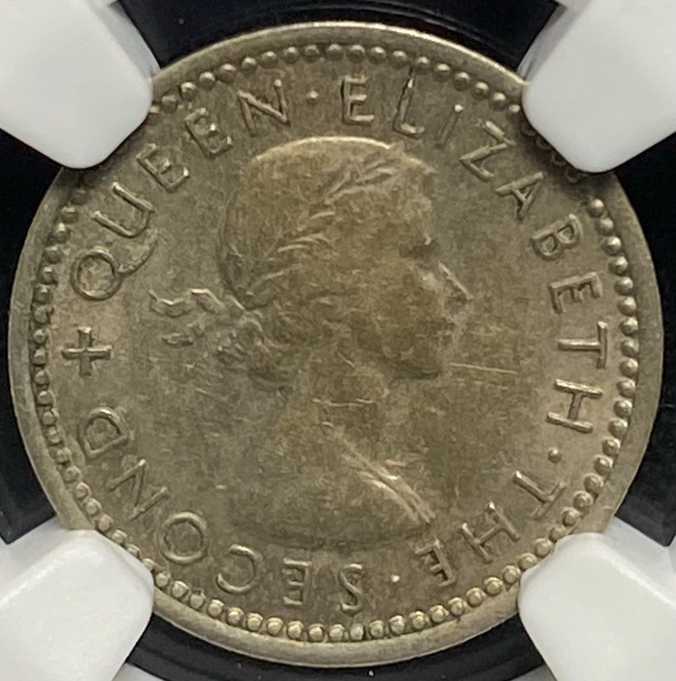 NUEVA ZELANDA 1953 Isabel II Coronación 3p Tres Peniques Gran Bretaña NGC AU58 Foto 2 de 4