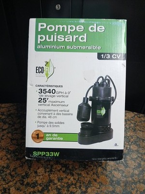 ECO FLO Submersible Sump Pump 1/3 HP Efficient 115-Volt PSC Bottom/End Suction