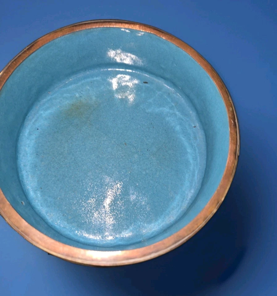 Antigua caja de baratija china pintada a mano de latón macizo con tapa Foto 4 de 4