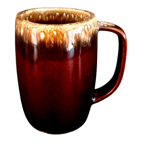 5" HULL Brown Mirror Drip Glaze Large Coffee Mug Cup Oven Proof Pottery USA