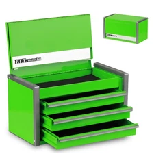 P.I.T. Mini Green Tool Box, Portable 3 Drawer Steel Stackable Tool Box with M...