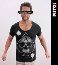 Pistol Boutique Men's Fitted Black Round Scoop Neck ACE OF SPADES SKULL T-shirt