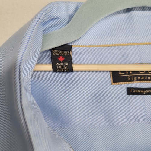 Lipson Contemporary Mens 18.5 Signature Blue Long Sleeve Shirt Made in Canada - Picture 4 of 9