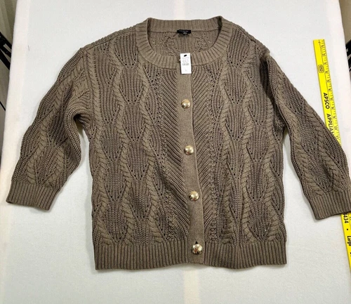 Womens Talbots cotton Cardigan With gold metal button size L 3/4 Sleeve