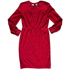 Ms Chaus Womens Dress Long Sleeve Red & Black Polka Dot Size 12 Vintage Holiday