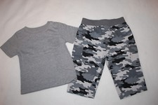 Baby Boys Outfit GRAY S/S TEE SHIRT Pocket WOVEN CARGO PANTS Black Camo 3-6 MO
