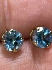 Blue Topaz 6MM 14KY Gold Post Earrings
