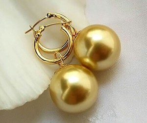 Authentic Fine 8/10/12/14/16mm Golden South Sea Shell Pearl Gold-plated Dangle Earrings