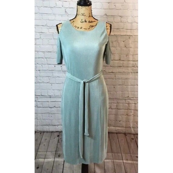 NWT Belle Sky Dress Jade Green Cold Shoulder Cutout Short Sleeve Belted  Small