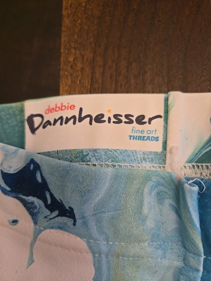 Leggings Debbie Dannheisser ~ Hilos Bellas Artes S XS Azul/Verde y Blanco Remolino EE. UU. Foto 2 de 4