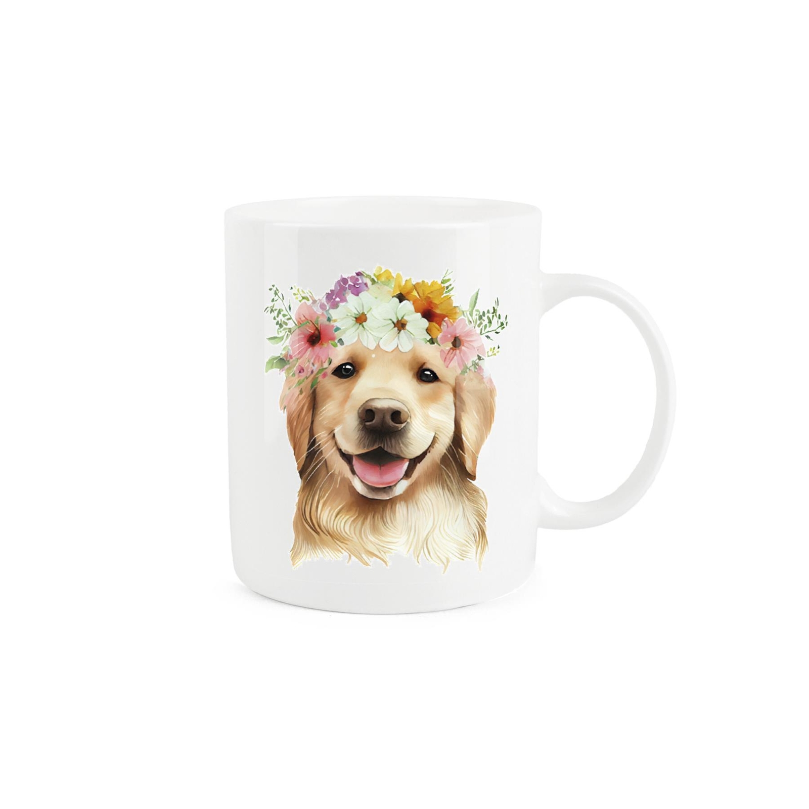 Golden Retriever Mug - Floral Crown Dog Gift - Bone China Tea/Coffee Cup