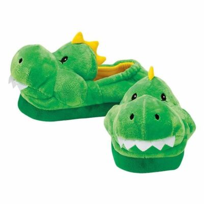 Kids Unisex Green Dinosaur Bedroom Slippers Girls or Boys Size XL (4-5) 