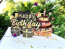 3D Pop Up Greeting Card Cake Candle Gift Boxes Birthday Celebration Party School