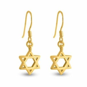 Authentic Azaggi Gold Plated Star of David Religious Hexagram Drop Hook Earrings Jewelry