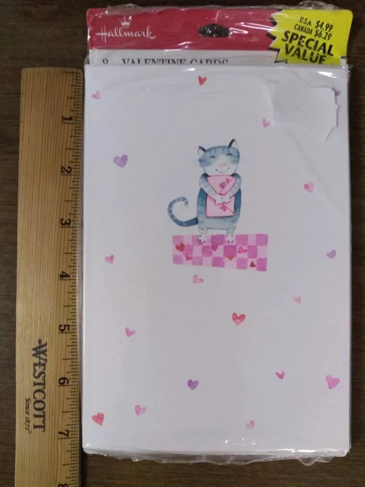 Vintage Hallmark Cards 8 Pack Valentine Cat Hearts NOS new unopened USA - Image 2 of 4