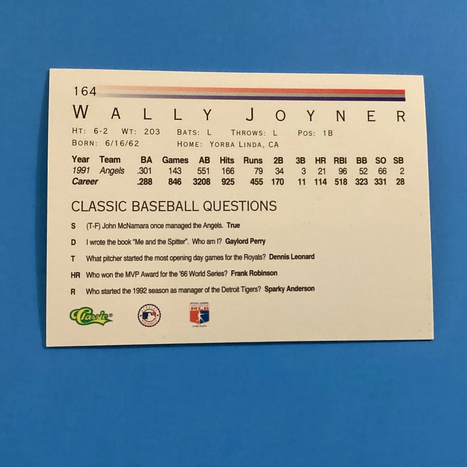 1992 Classic Wally Joyner #164 Ex - Image 2 of 2