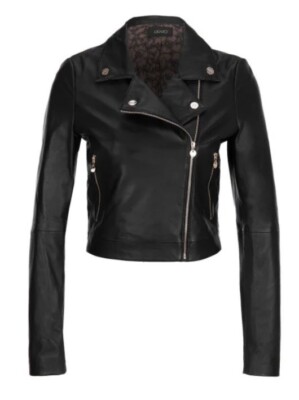 LIU JO Lamb Leather Black Zipper Rider Jacket Size 44 NWOT