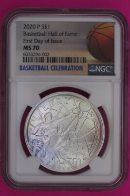 2020 P MS 70 Basketball Hall Of Fame Commemorative Silver Dollar NGC 6120