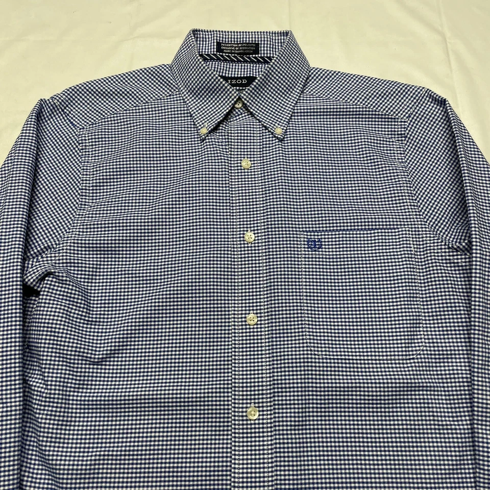 IZOD Button Up Shirt Men's Small Blue Plaid Varsity Oxford Undershirt Slim Fit - Image 2 of 4