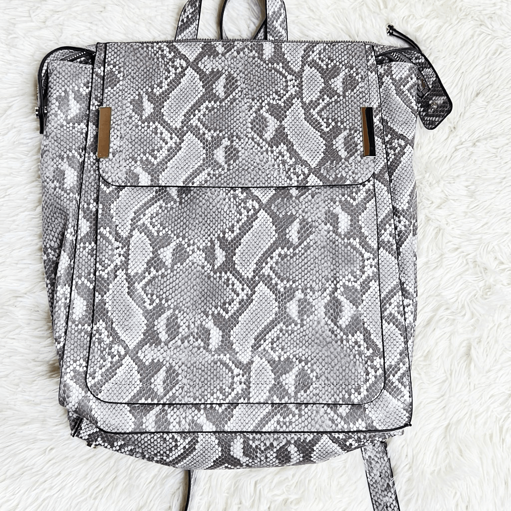Alfani Krissie Snakeskin Backpack Grey Faux Leather
