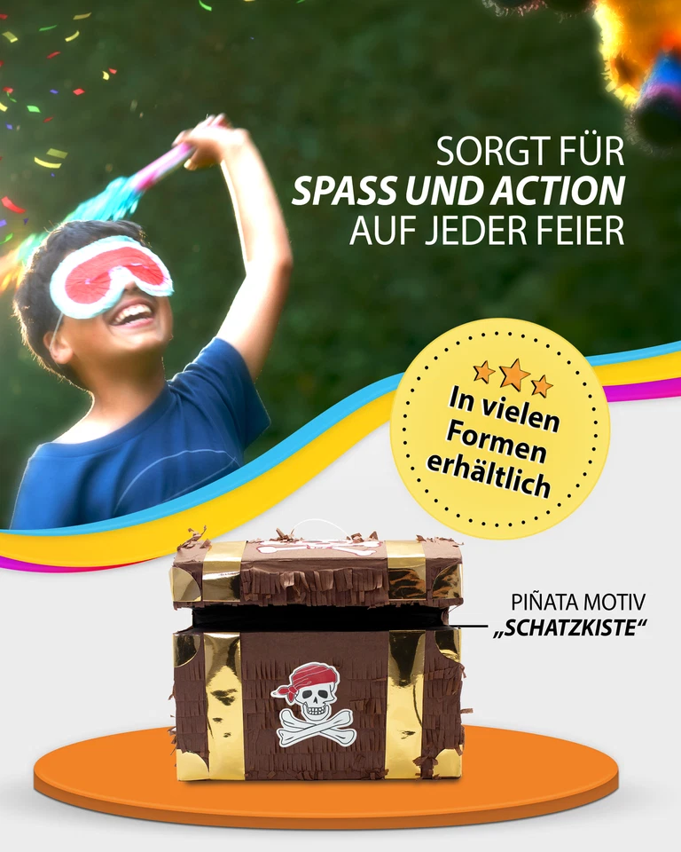 Party Factory Pinata Schatztruhe 30 x 23 x 25 cm Partyspiele Kindergeburtstag - Bild 4 von 4