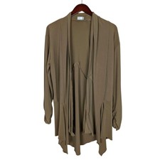 Sympli 12 Olive Green Ruched Sleeve Open Tie Front Cardigan