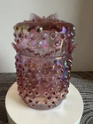 Vintage Fenton Rose Iridescent Hobnail Butterfly Covered Dish