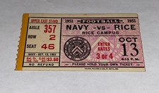 Vintage 1951 Navy Vs Rice College Football NCAA Rice Campus Ticket Stub Rare