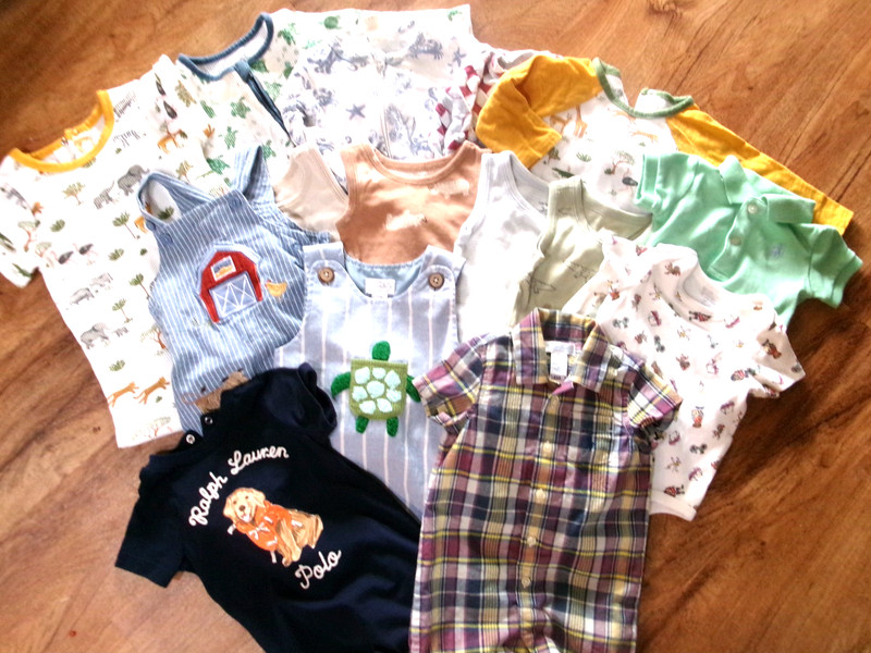 Lot of 17 Footie /Rompers/Overall-Ralph Lauren/Kate Quinn/Mud Pie/Carters-3-6 M