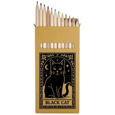 12 x 'Mystical Black Cat Card' Long Colour Pencils (PE00078357)