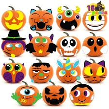 15 Packs Halloween Pumpkin Decorating Stickers, Foam Craft Kit Party Supplies,