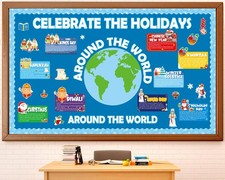 95 PCS Winter Bulletin Board Set Holidays Around The World Cutouts School