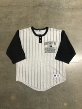 Vintage 90 s Russell Athletic Brand Logo Pinstripe Baseball Shirt Adult Large