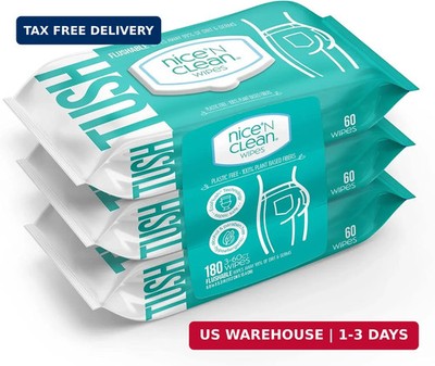 Nice 'N Clean Adult Flushable Wipes (3 x 60 Count) | Personal Cleansing Wipes Ma