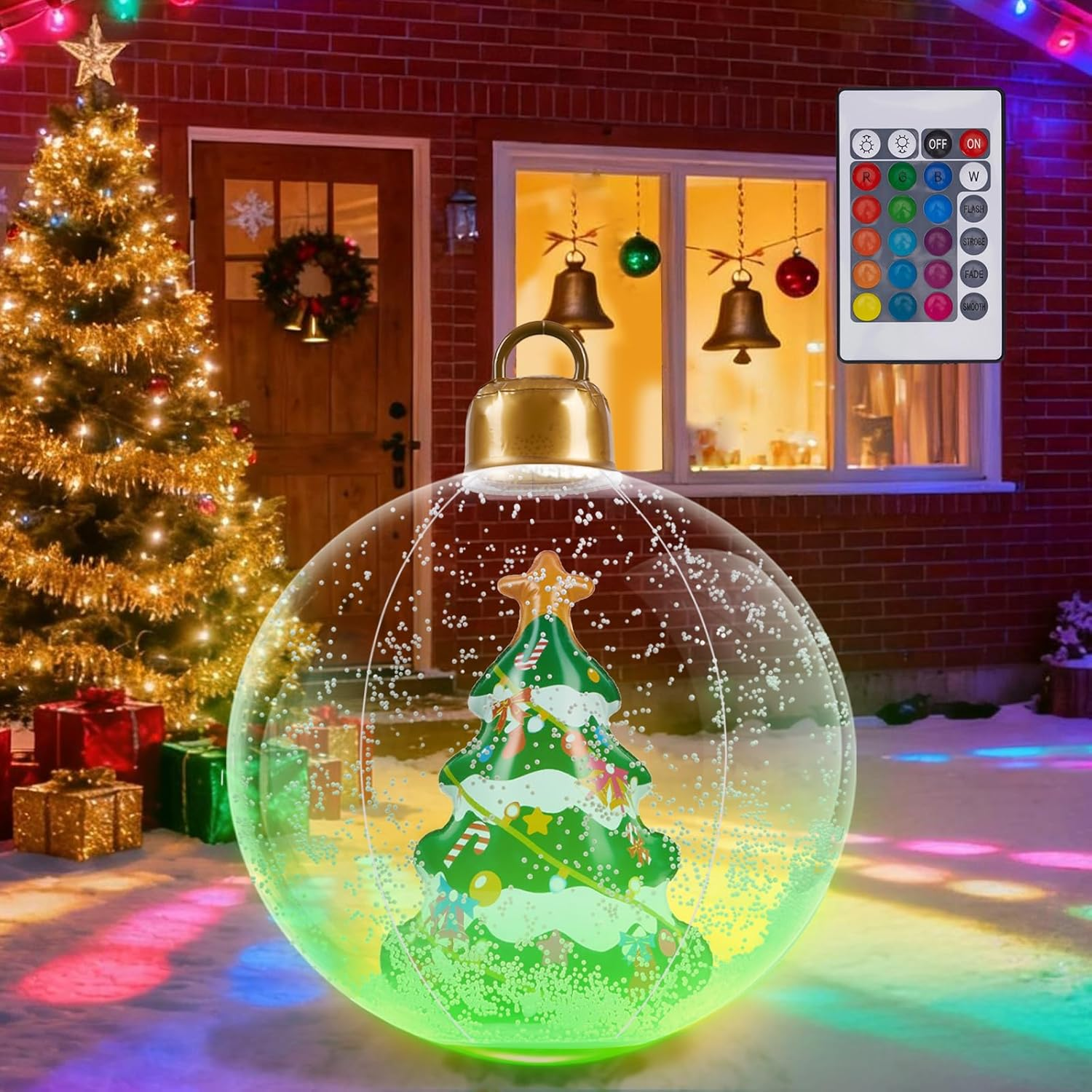 24 Inch Light Up Inflatable Christmas Baubles Decorations Outdoor,PVC Giant Infl