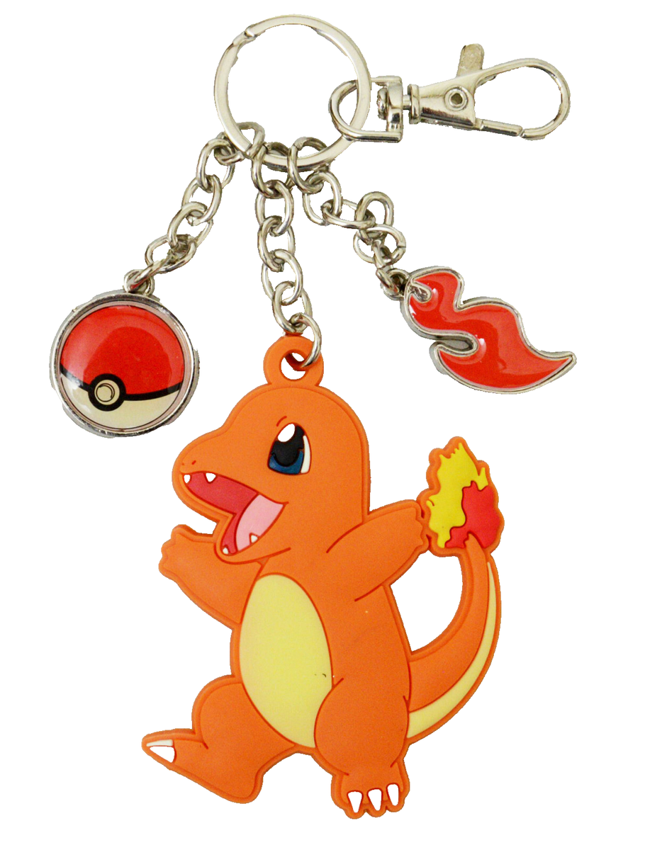 Pokemon Charmander Charm Keychain Pokeball Ruber and Metal Keyring
