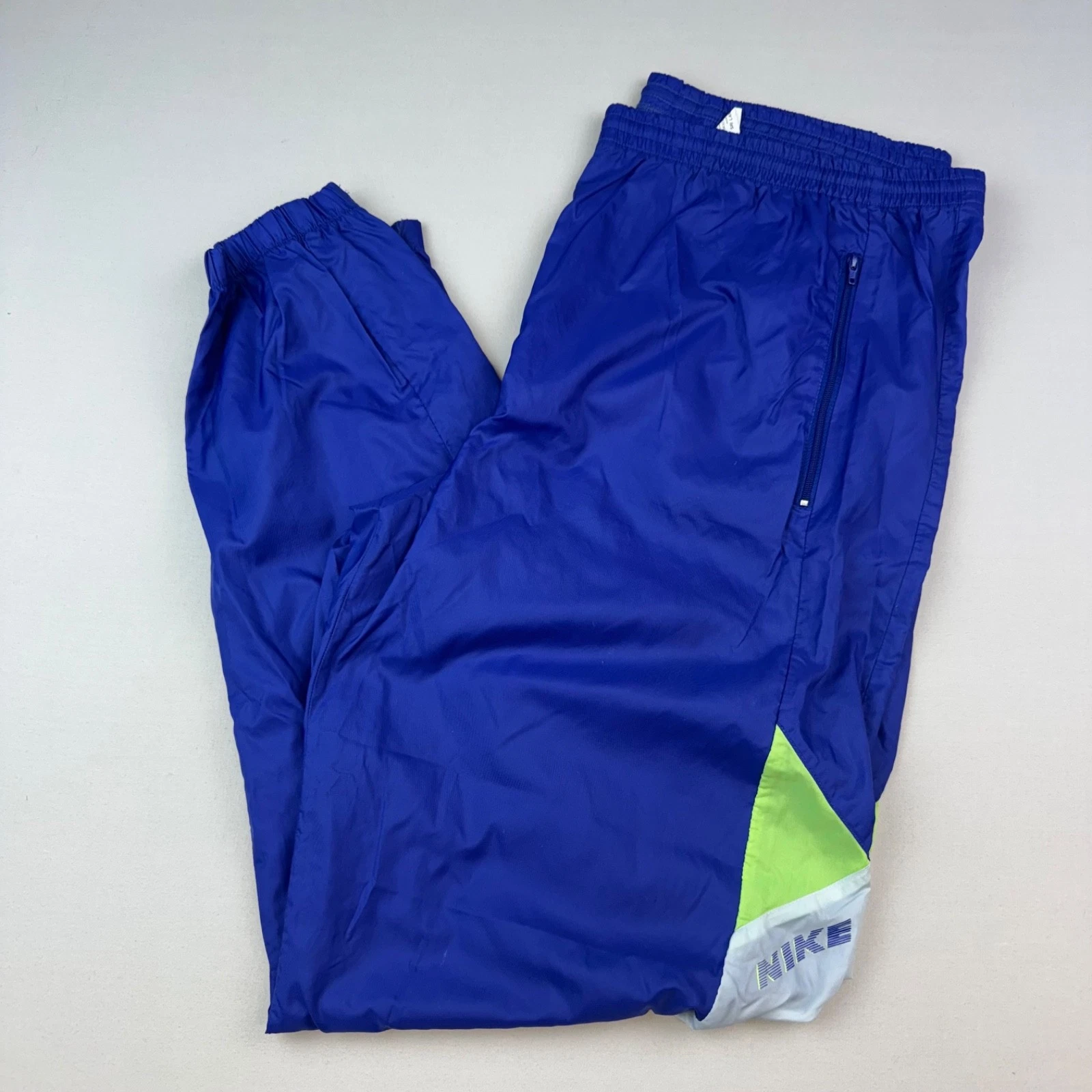 Vintage Nike Track Pants Mens L Blue Retro Bright Zip Cuff Drawstring Athletic