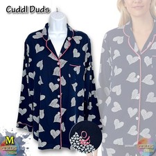 NWT Cuddl Duds Women's M Notch Collar Pajama Top ONLY CD8712860, Navy Print